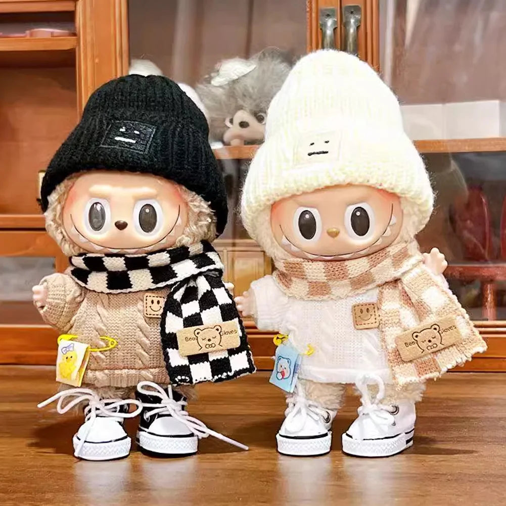 EZ For 17cm Labubu V1 V2 Outfit Doll Clothes Fashion Clothes Hoodies Color Match Hoodies Casual Plaid Overalls Dolls Accessories