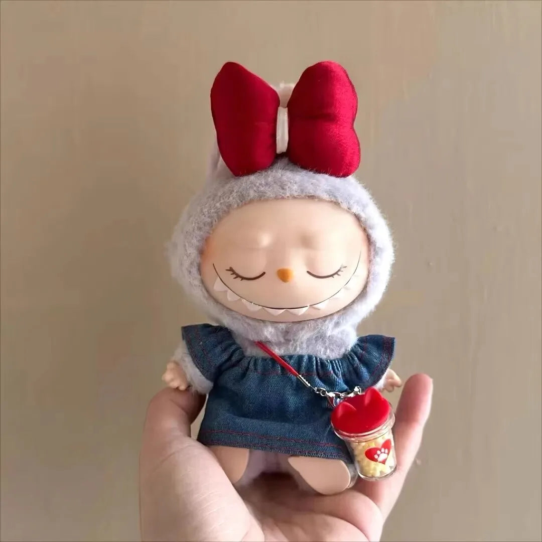 EZ 17cm labubu clothes outfit Plush doll clothes Macaron Cute Clothing DIY Kid Gift Clothes Hair accessories v1 v2 clothes