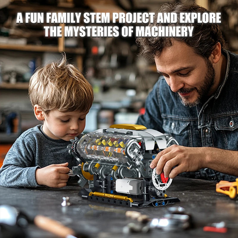 EZ MOC Technik Electrically Driven V8 Engine Model Car Building Blocks Set Creative Educational Toys Christmas Gifts For Boys Kids