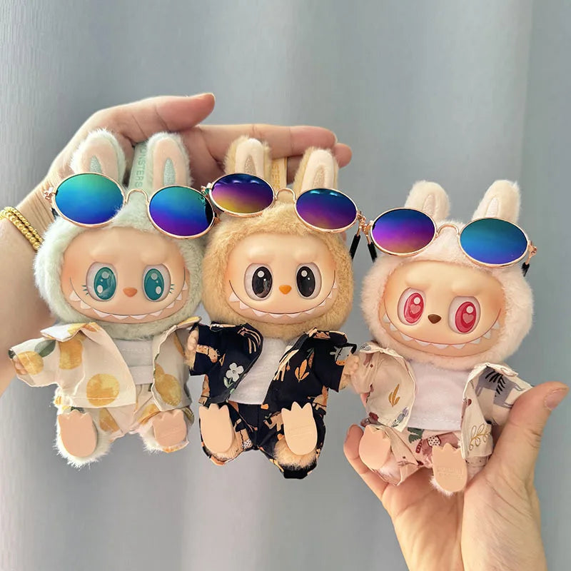 EZ 1 Set Hawaii Original Luxury Clothes for Labubu V1 V2 Cute Shark Duck Shoes Shirt Pants Glasses Beach Clothes Suit for Labubu