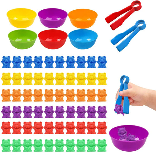 EZ Counting Bears Matching Games Color Sorting Bowls Tweezers Preschool Learning Education Gift Toys for Kids Girls Boys