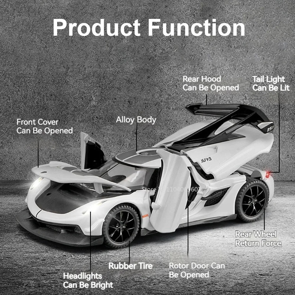 EZ Scale 1:32 KNSG Jesko Car Model Toy Alloy Body Rubber Tires Diecast Supercar Models Doors Opened Sound Light Kids Toys Gifts