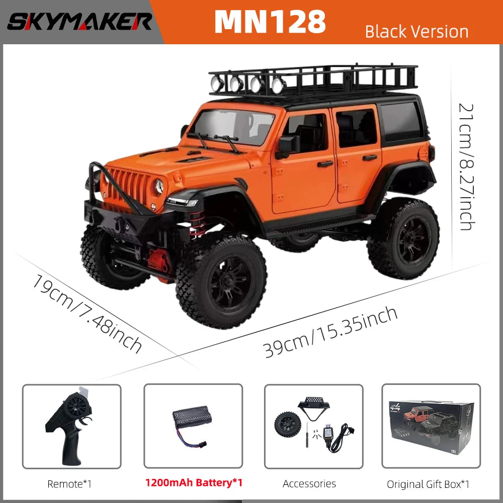 EZ MN128 1/12 RC Car 4WD Jeep Model 2.4G Remote Control LED Light 4X4 Off Road 4WD Climbing RC Truck Electric Toy Car Gift for Boy