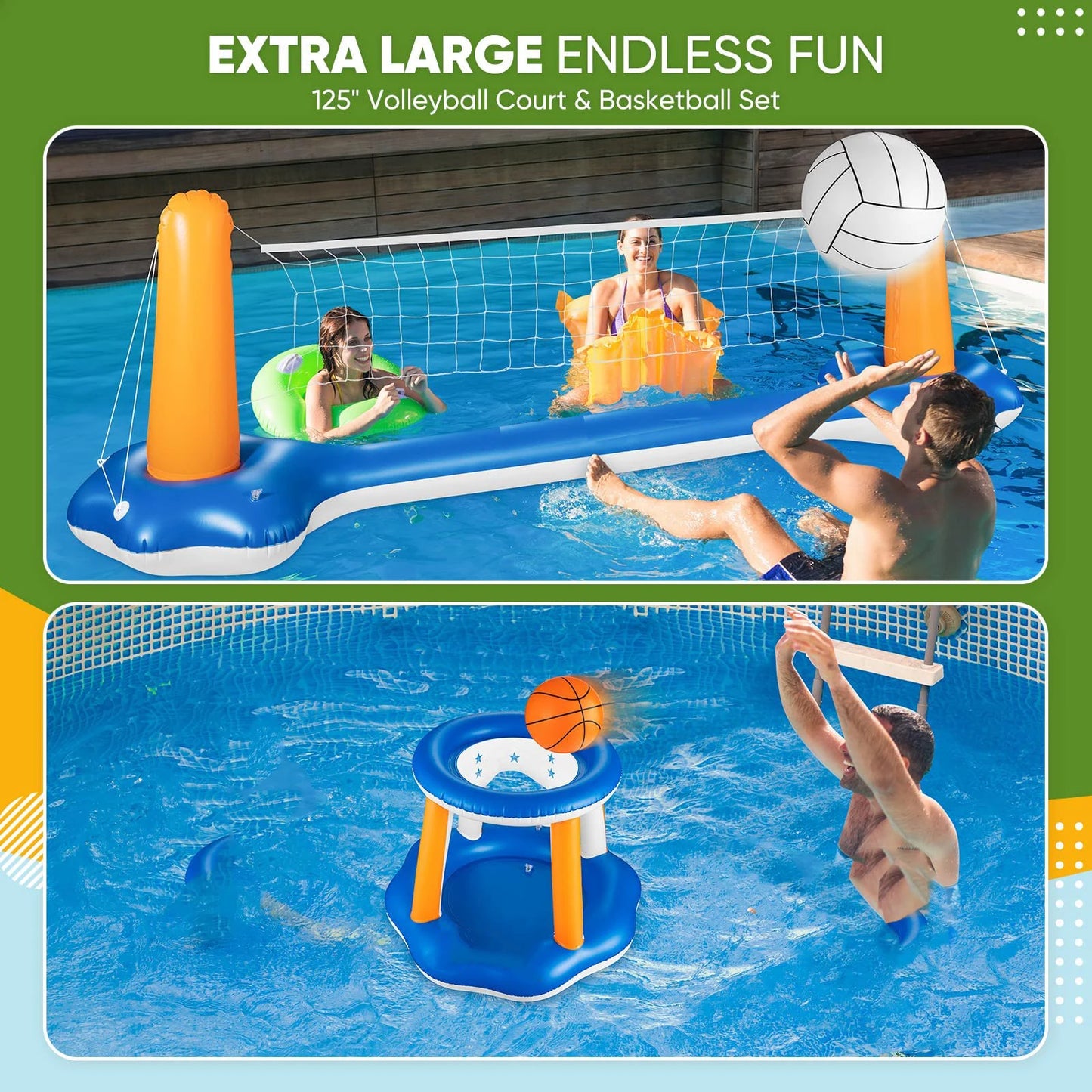 EZ Adult Water Entertainment Inflatable Volleyball Stand-Inflatable Basketball Stand-Suitable for Summer Swimming Pool Water Event Party