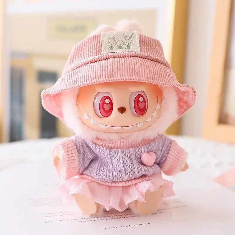 EZ 17cm Mini Plush Doll'S Clothes Outfit Accessories For Korea Kpop Exo Labubu Idol Dolls Corduroy overalls T-shirt Clothing Gift