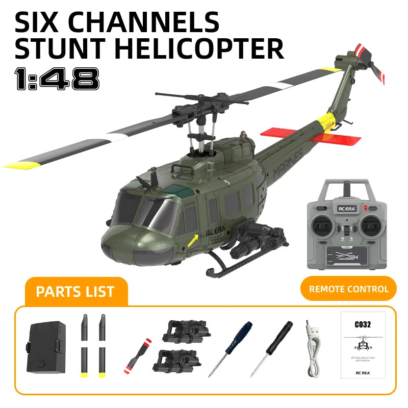 EZ C032 UH-1 brushless RTF RC Helicopter 6-axis Gyroscope One Click 3D Flip Optical flow positioning UH1 helicopter model Hobby Toy