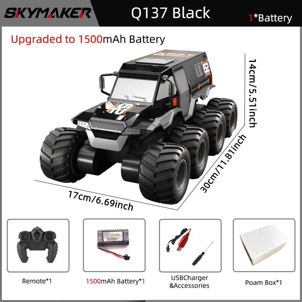 EZ JJRC Q137 8WD RC Car 2.4G Amphibious 8 Wheel Remote Control Truck Climbing Off Road Waterproof Armored Vehicles Children's Toys