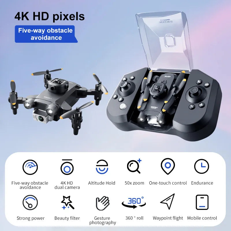 EZ Mini V30 WiFi FPV Drone With 4K HD Dual Camera Obstacle Avoidance Drones Foldable RC Quadcopter Gift for Adults Kid Black Grey