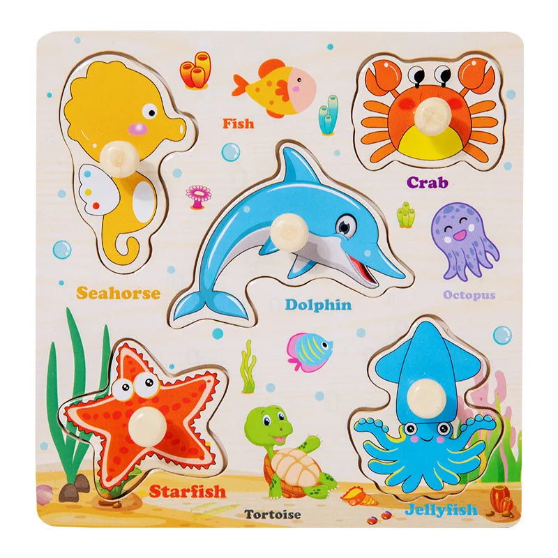 EZ Baby Wooden Puzzles Montessori Toys 1 2 3 Years Toddler Toys Hand Grab Board Alphabet Number Cognition Learning Educational Toys