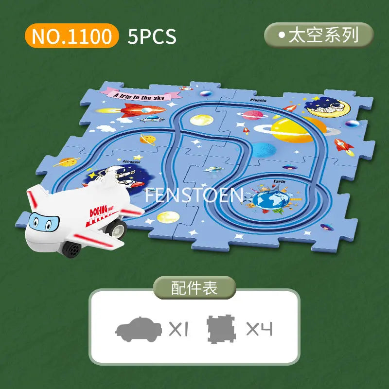 EZ Children Puzzle Electric Railroad Speeder DIY Assembly Electric Car Automatic Rail City Scene Construction Education Toy Gift