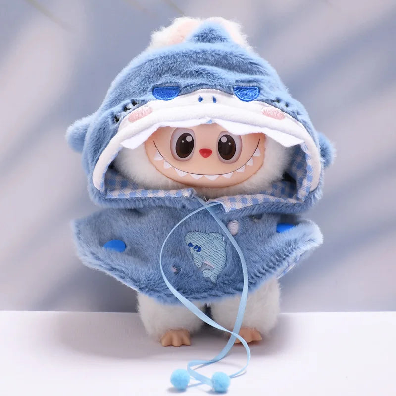 EZ For 17cm/10.5cm Labubu 4.0/3.0 Accessories Doll Clothes Heartbeat Long Eared Furry Rabbit Costume Cartoon Dress Up Labubu Outfit