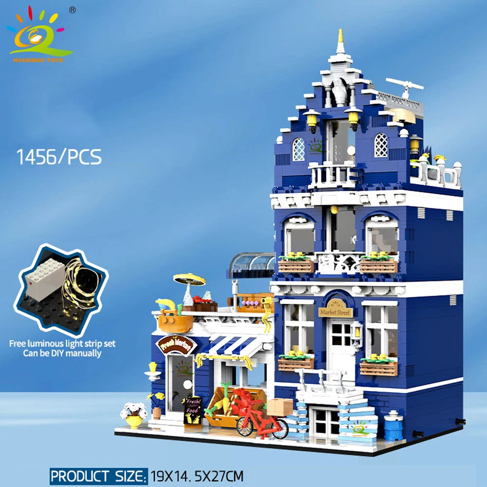 EZ HUIQIBAO Toys MOC City Corner Coffee Shop Architecture Style Street View Micro Building Blocks for Children Construction Bricks