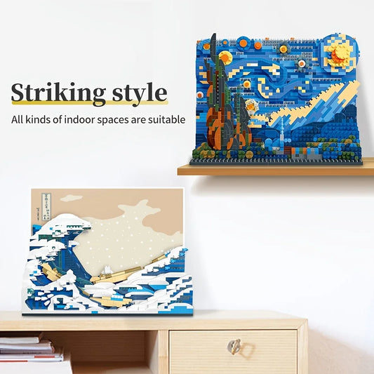 EZ Pantasy Kanagawa Surfing Puzzle Ukiyo-E Building Block Decoration Creative Assembling Toy World Famous Painting Gift