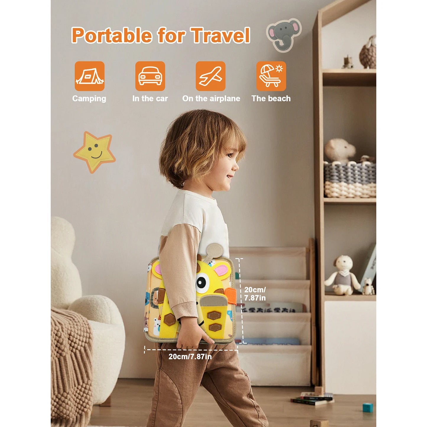 EZ Montessori Toy Busy Board Giraffe Busy Book Preschool Learning Educational Quiet Book Sensory Travel Toy for Baby 3 4 5 6 Ages