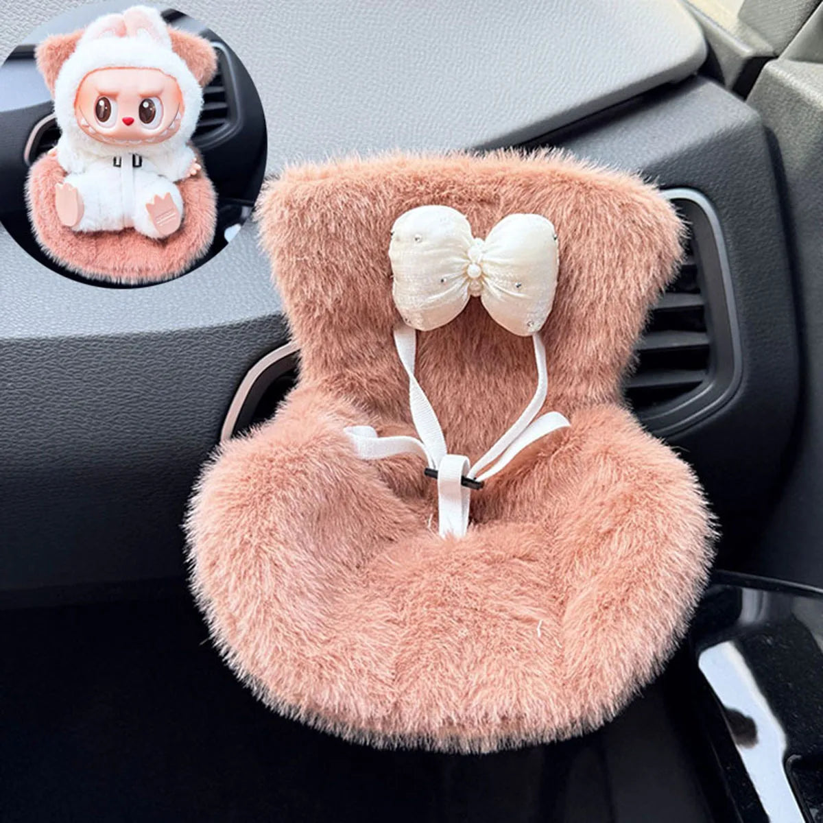 EZ Mini Cute Car Safety Seat Car Air Outlet Decoration Car Interior Decoration Ornament Suitable for 17cm labubu Dolls