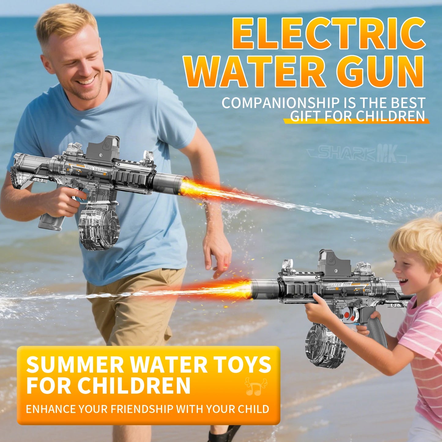 EZ New M416 Electric Water Gun With light Sprays Flame Effect Continuously High-pressure High-speed Powerful Outdoor Water Gun Toys