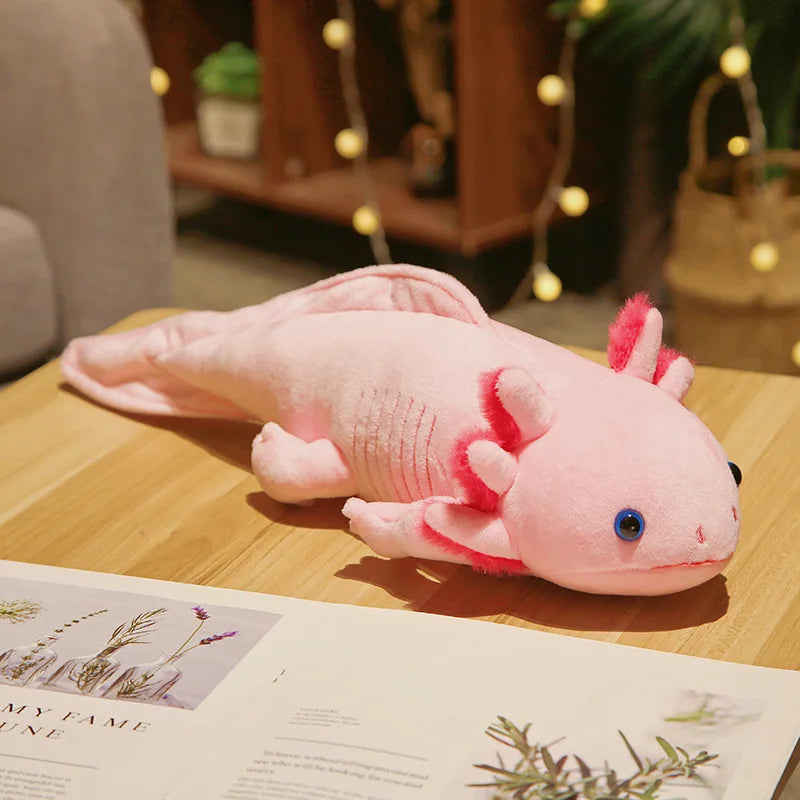 EZ 45cm Kawaii Colorful Newt Plush Toy Stuffed Cute Axolotl Salamander Fuzzy Plush Fish Appeasing Long Pillow Cushion Kids Gift