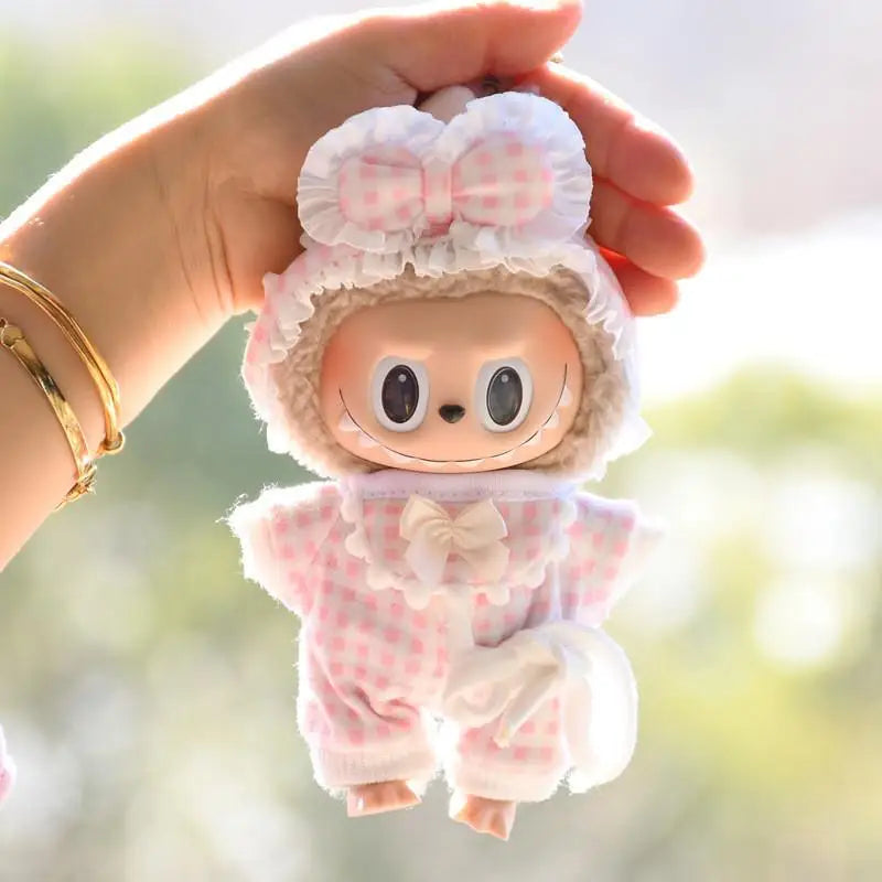 EZ 17cm Mini Plush Doll'S Clothes Outfit Accessories For Korea Kpop Exo Labubu Idol Plaid floral pajamas Clothing Gift