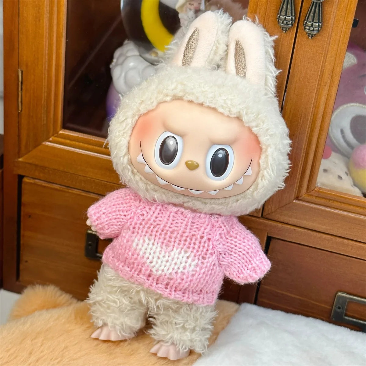 EZ Doll Clothes Ropa Labubu For 17cm Labubu V2 V1 Labubu Winter Sweater Strawberry Love Pattern Kid Toy Gift