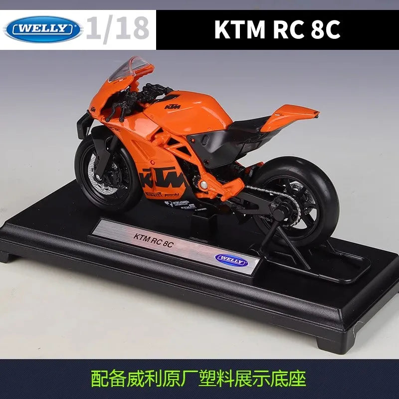 EZ Welly 1:18 KTM RC 8C Alloy Diecast Motorcycle Model Workable Shork-Absorber Toy For Children Gifts Toy Collection