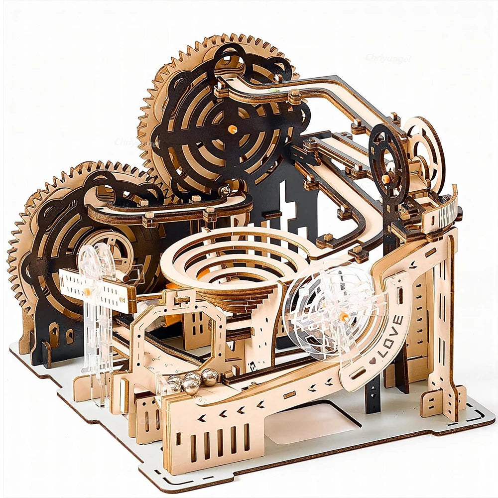 EZ 3D Wooden Puzzle Building Model Kit Electric Motorized Marble Run STEM Educational Construction Toys for Kids Adults Gifts