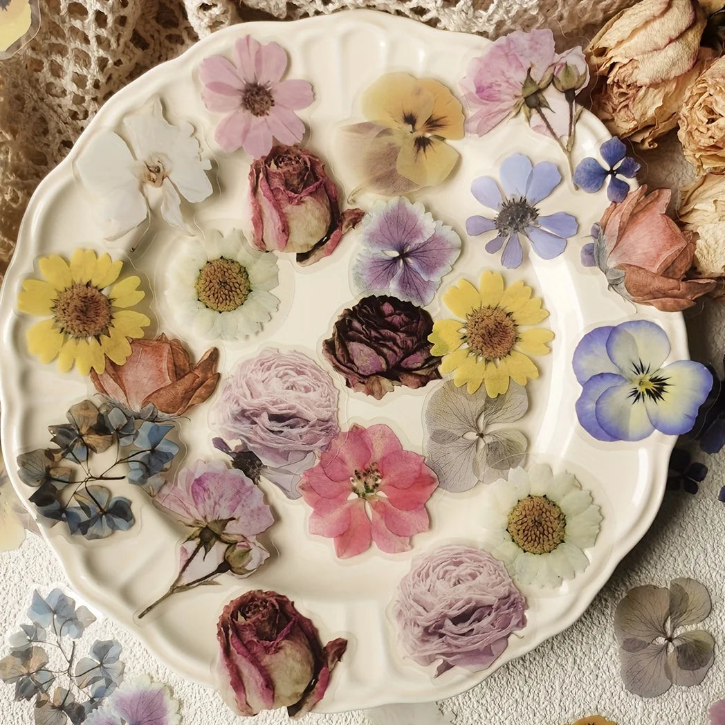 EZ 40 pcs Rose Plant PET Stickers Flowers And Leaf Scrapbook Deco Sticker Label Diary stationery Junk Journal Planner Materials