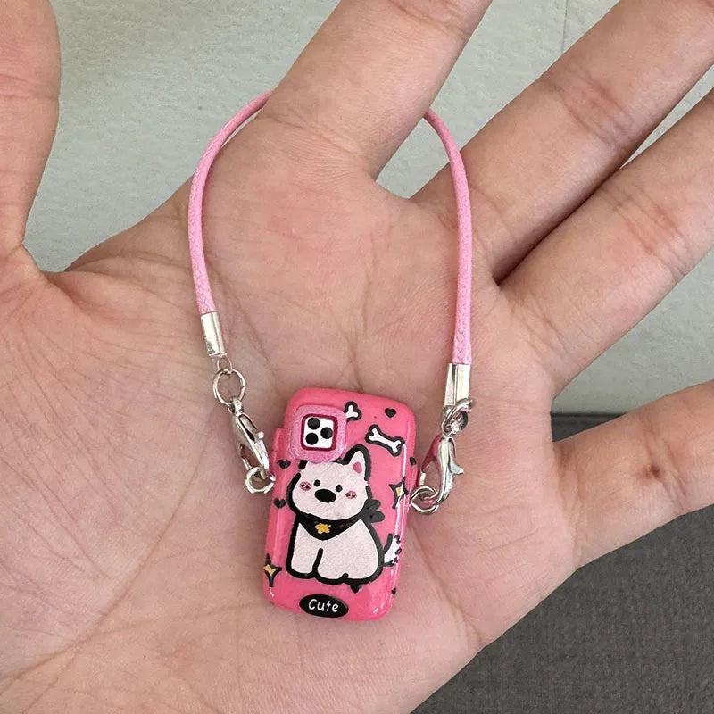 EZ 15cm/17cm Labubu Doll Accessories - Mini Adorable Resin Flocking 3D Bichon Frise Dog Pendant Charms