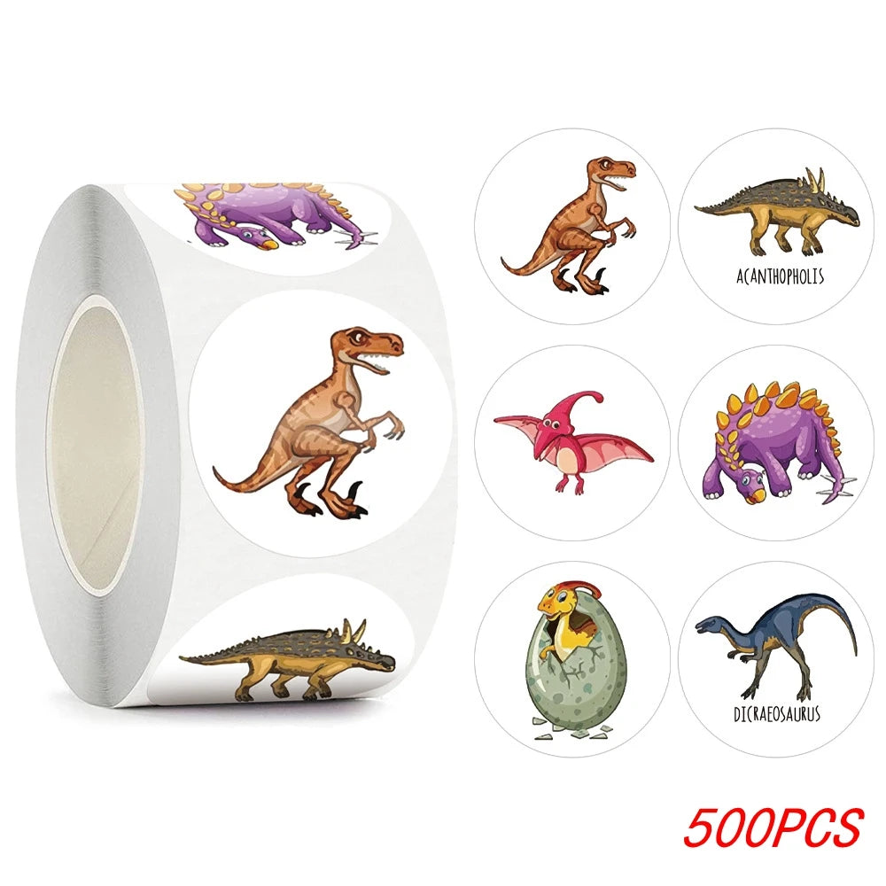 EZ 100-500pcs 1'' Round Dinosaur Stickers for Teacher Reward Stickers School Supplies Animal Incentive Roll Sticker for Home