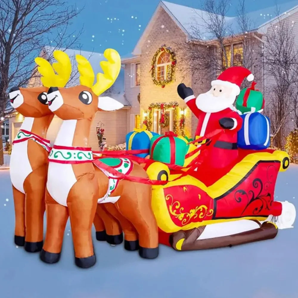 EZ 2.1M Christmas Inflatables Decoration Santa Claus Riding Sled Reindeer Inflatables Indoor Outdoor Decoration Garden Party Decor