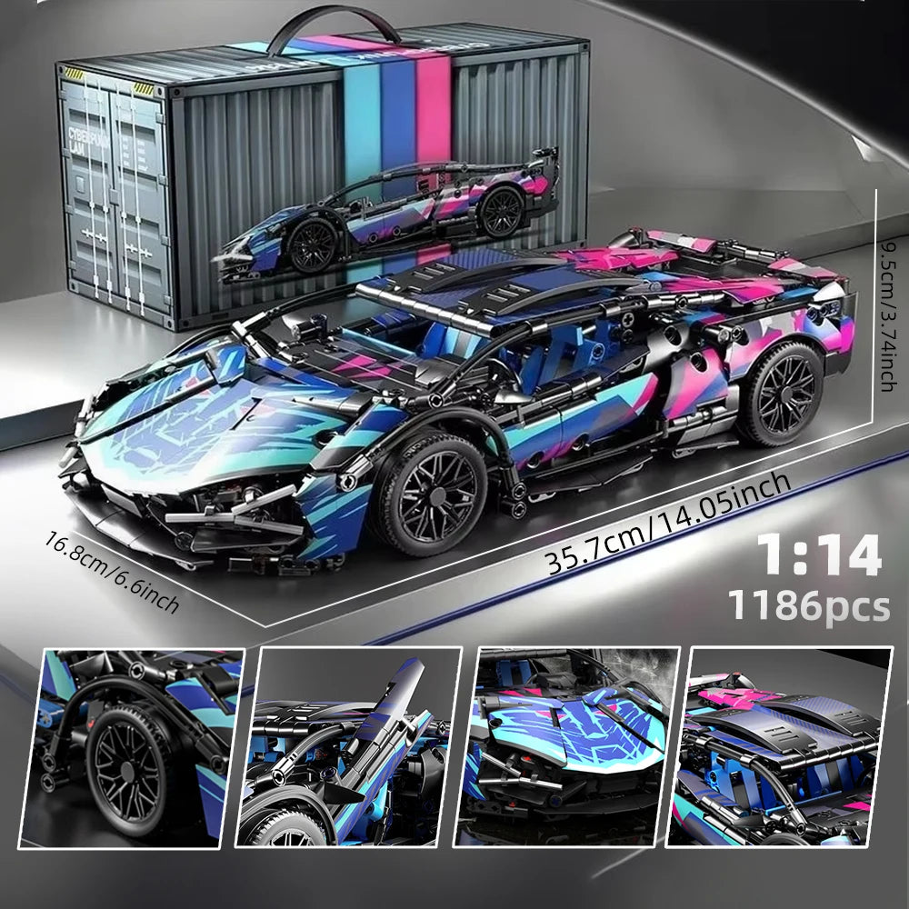 EZ ToylinX 1:14 Building Blocks Car MOC City Speed Car Luxury Auto Racing Vehicle with Super Racers Bricks Toys for Children Gift