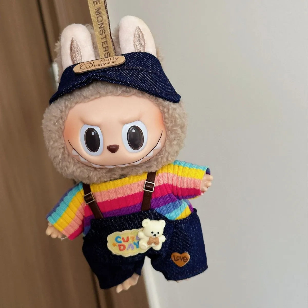 EZ Labubu 17cm Doll's Clothes The Monsters Rainbow Suit Mini Plush Doll Clothing for Labubu I II Idol Dolls Fans Gift