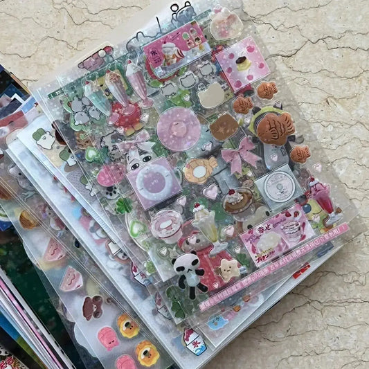 EZ 6pcs Glitter Stickers Y2K DIY Toploader Scrapbooking Journal Decor Stickers for Phone Kawaii Transparent PET Stickers Gift