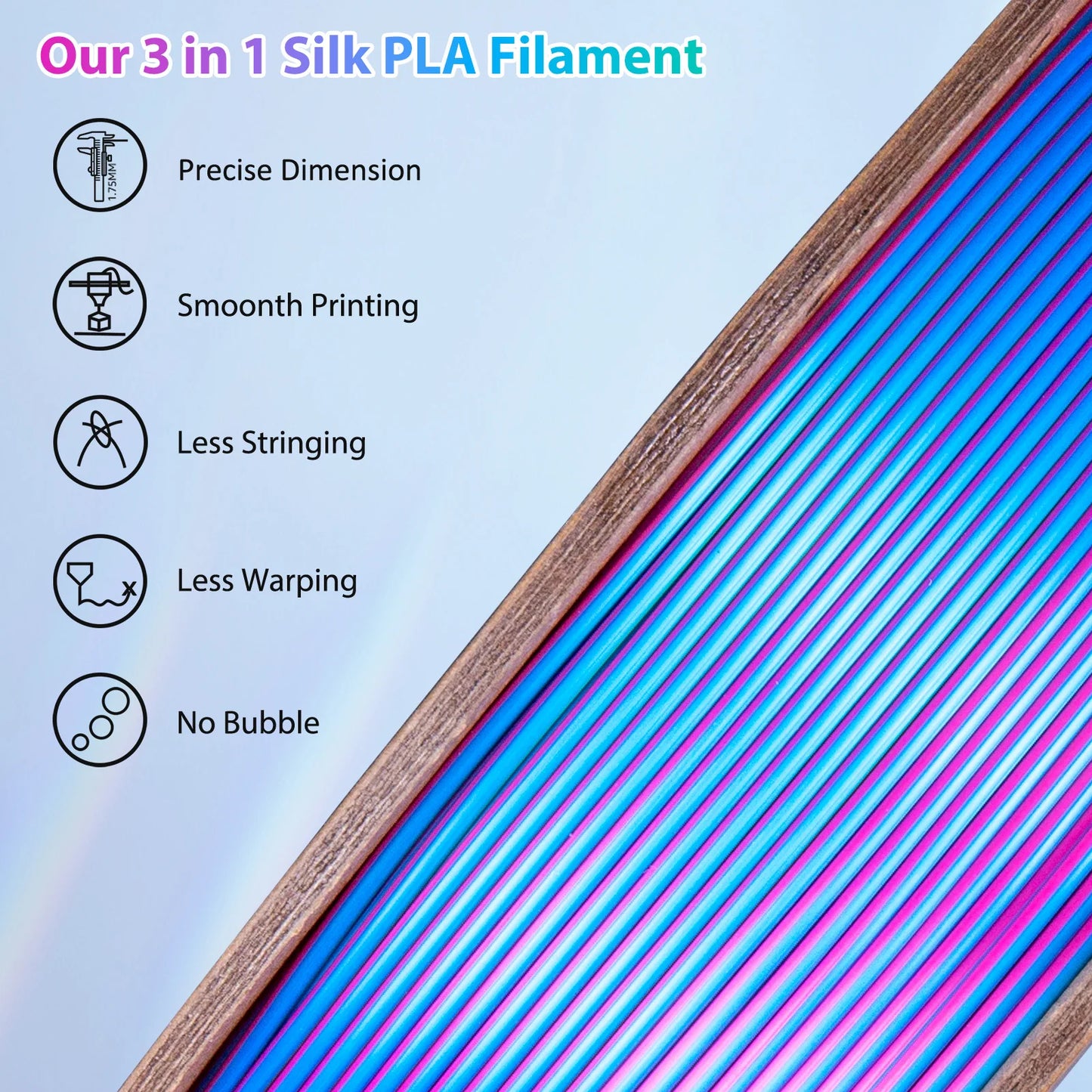 EZ Silk PLA 3D Printer Filament 1.75mm Triple Color Silk PLA Filament 3D Printing Filament 250g 3 In1 Color