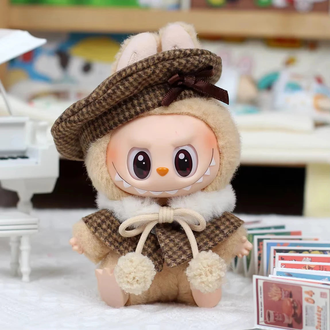 EZ Mini Doll'S Clothes Outfit Accessories For Korea Kpop Exo 15-17cm Labubu Classic Grid Style Dress Cloak Set Beret Clothing Gift