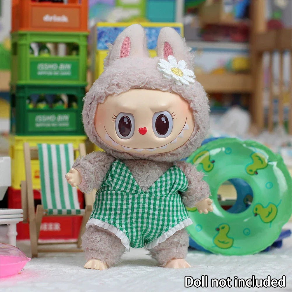 EZ Doll'S Clothes Outfit Accessories For Ropa Labubu 10cm cotton doll BJD Swimsuit glasses beach diving surfboard straw bag