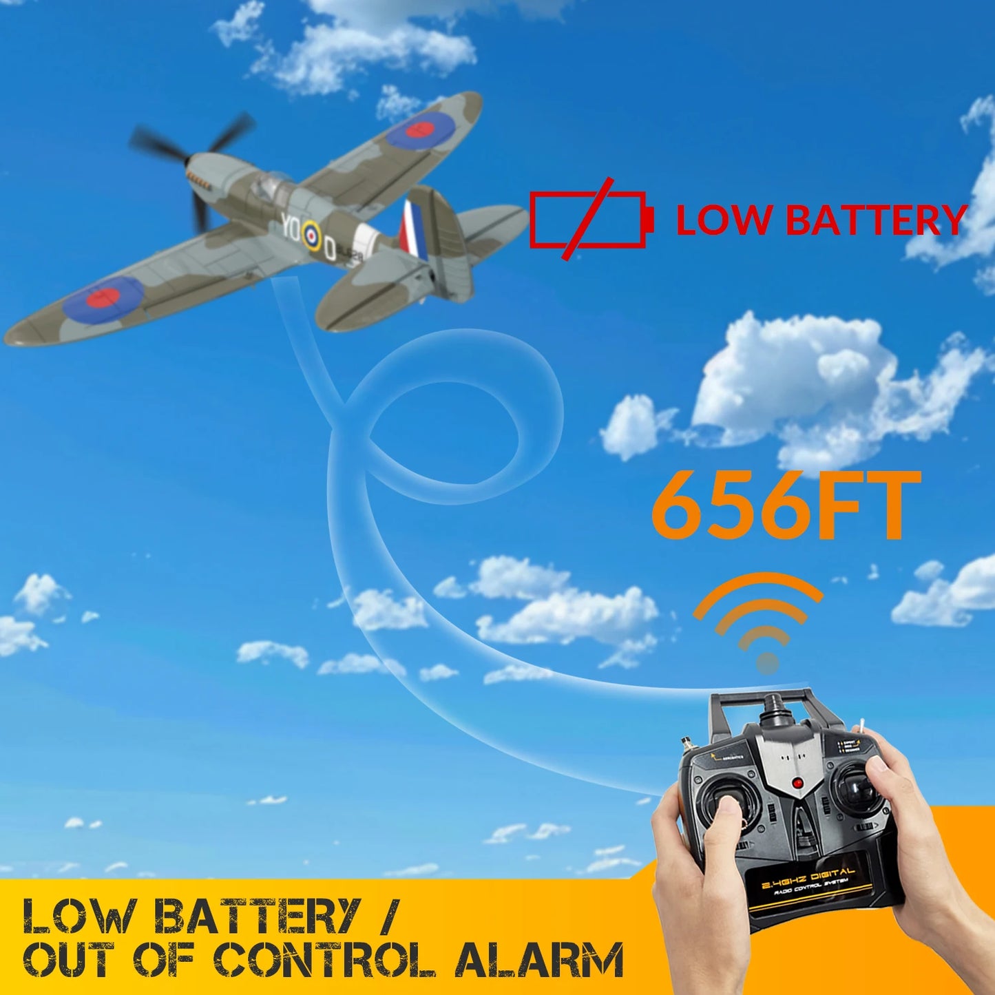 EZ Volantex New Spitfire RC Plane EPP 400mm Wingspan RC Fighter One Key Aerobatic 2.4G 4CH RTF Warbird Plane