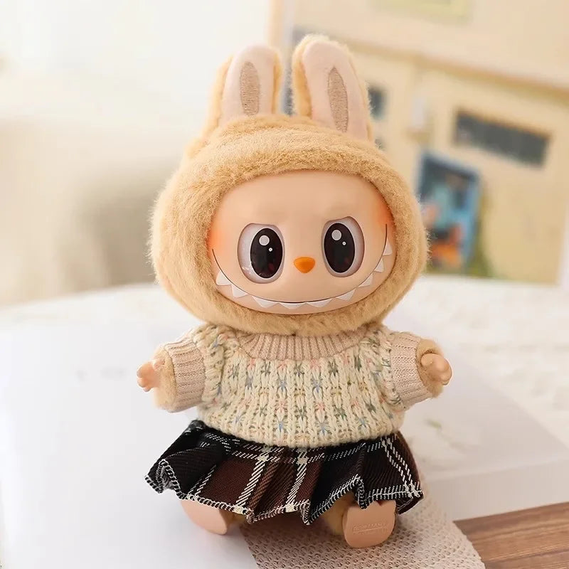 EZ Labubu Doll Clothes Set for V1/V2 Dolls Macaron JK Pleated Skirt with Camera and Shoes