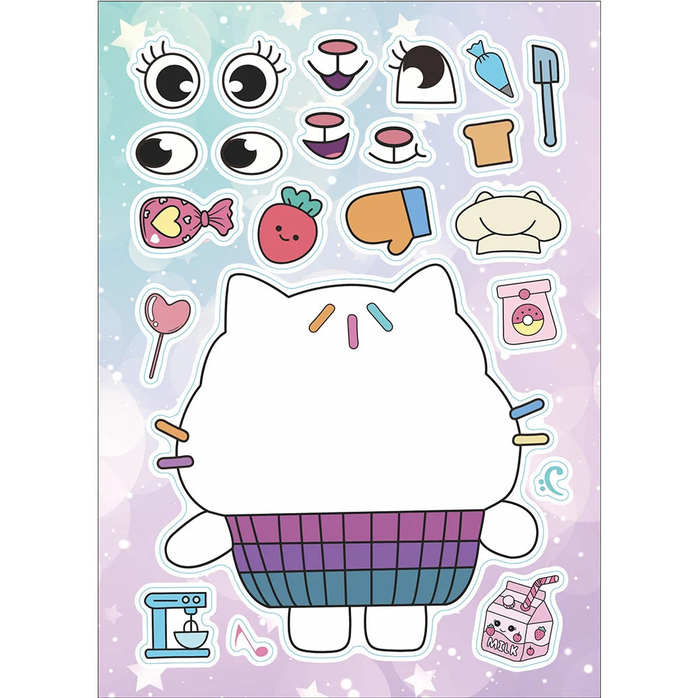 EZ 6/12Sheets Gabby's Dollhouse Make A Face Puzzle Stickers Kids Make Your Own DIY Game Children Cartoon Jigsaw Education Toys Gift