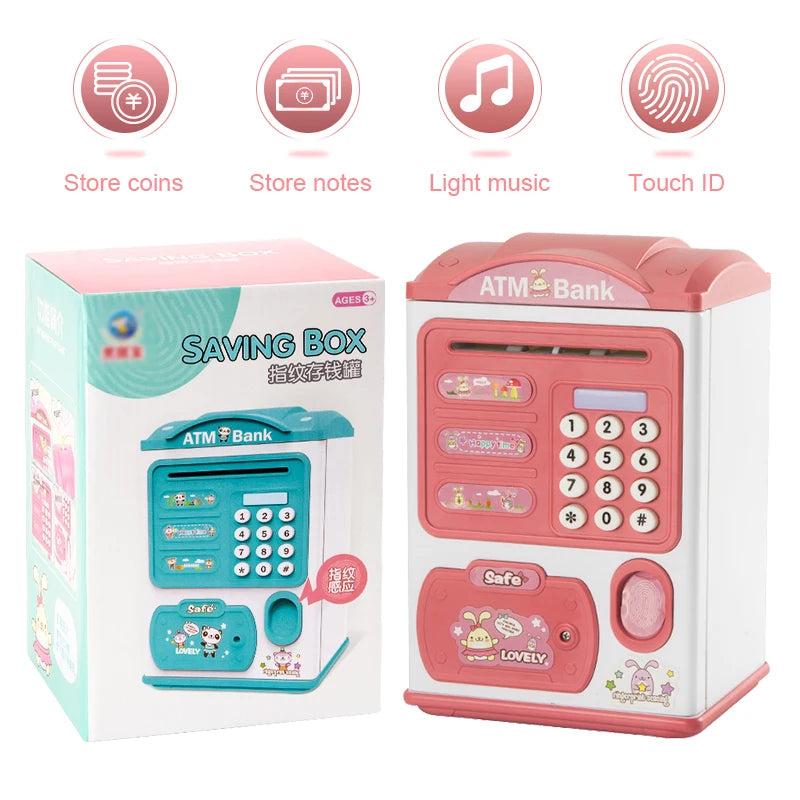 EZ NEW Cartoon ATM Cash Saving Box Money Bank Toy For Kids Electronic Large Money Box Savings Password Digital Fingerprint Unlock