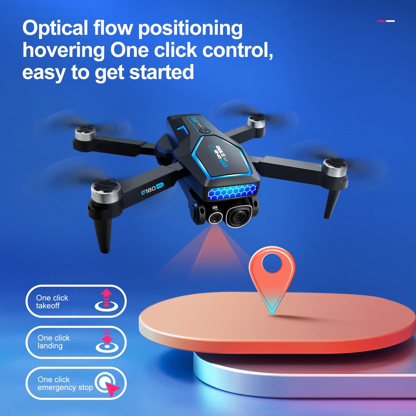 EZ S180 4K RC Drone Remote Control ESC Optical Flow Avoidance Horizontal Overhead Shot 90 Degree Angle Indoor Cool Lights Dron Toys