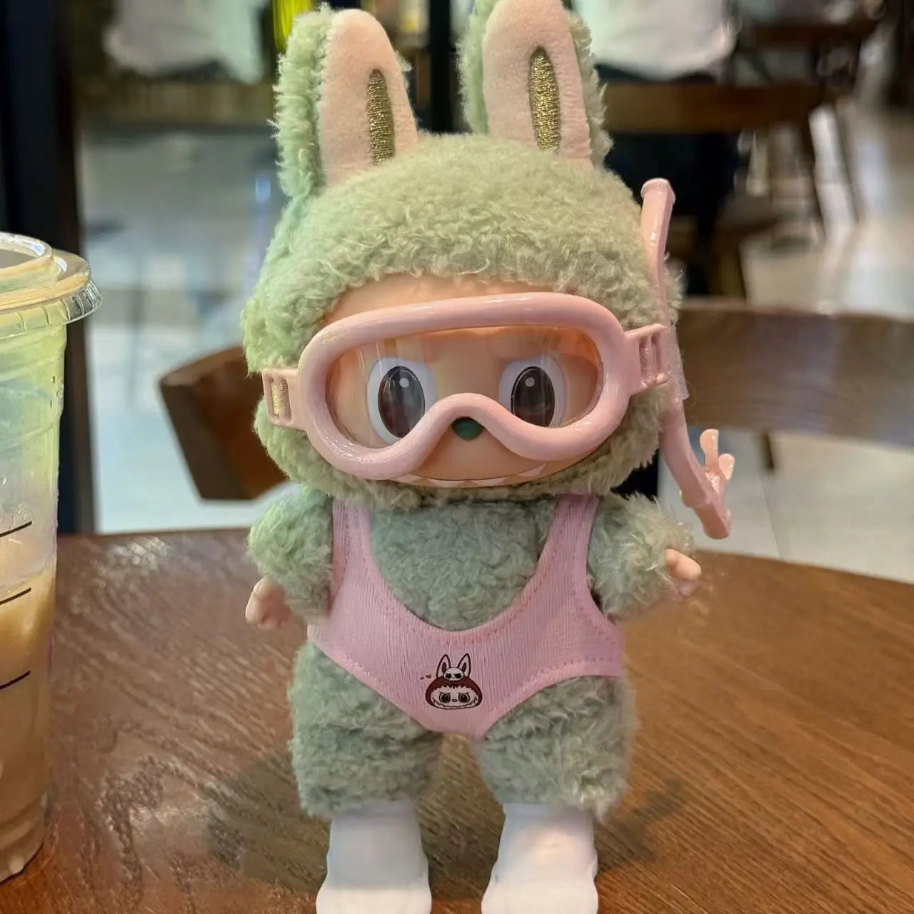 EZ Doll'S Clothes Outfit Accessories For Ropa Labubu 10cm cotton doll BJD Swimsuit glasses beach diving surfboard straw bag