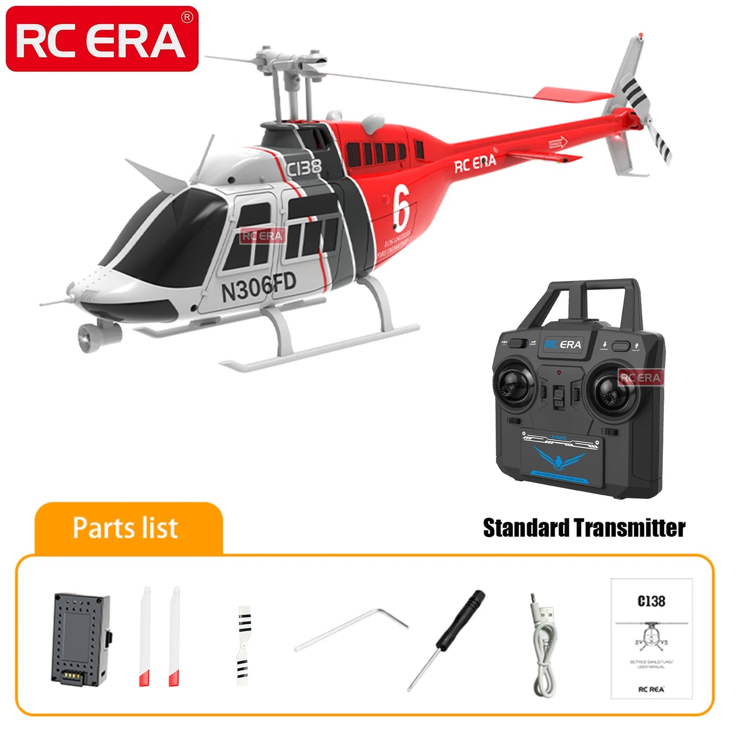 EZ RC ERA C138 BELL 206 Jet Ranger 6-axis Gyro Stabilized Altitude Hold 4ch RC Helicopter Aircraft Hobby for Adults -RTF