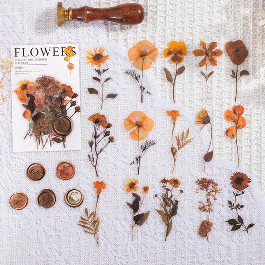 EZ 40 pcs/pack Vintage Dried flower Leaf specimen Stickers aesthetic Creativity Decor Junk Journal Scrapbooking Material Supplies
