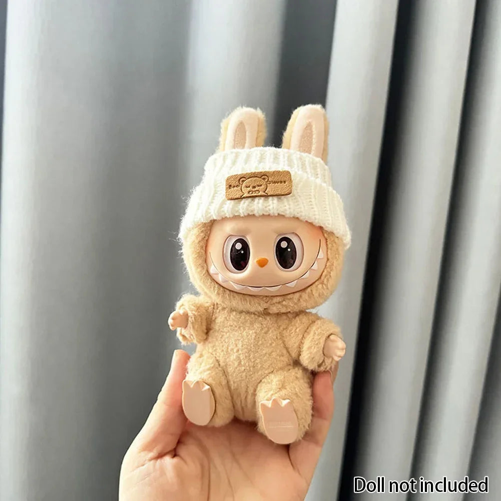 EZ For 15-17 cm v1v2 Labubu Clothes outfit Labubu Sitting Party Bear Label Scarf Hat Bag Dolls Accessories Cute Decoration