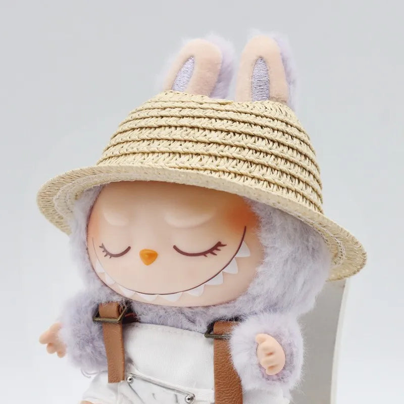 EZ For Sitting Party Labubu Hat Open Top Straw Hat Woven Hat  Labubu party clothing accessories countryside style Labubu outfit