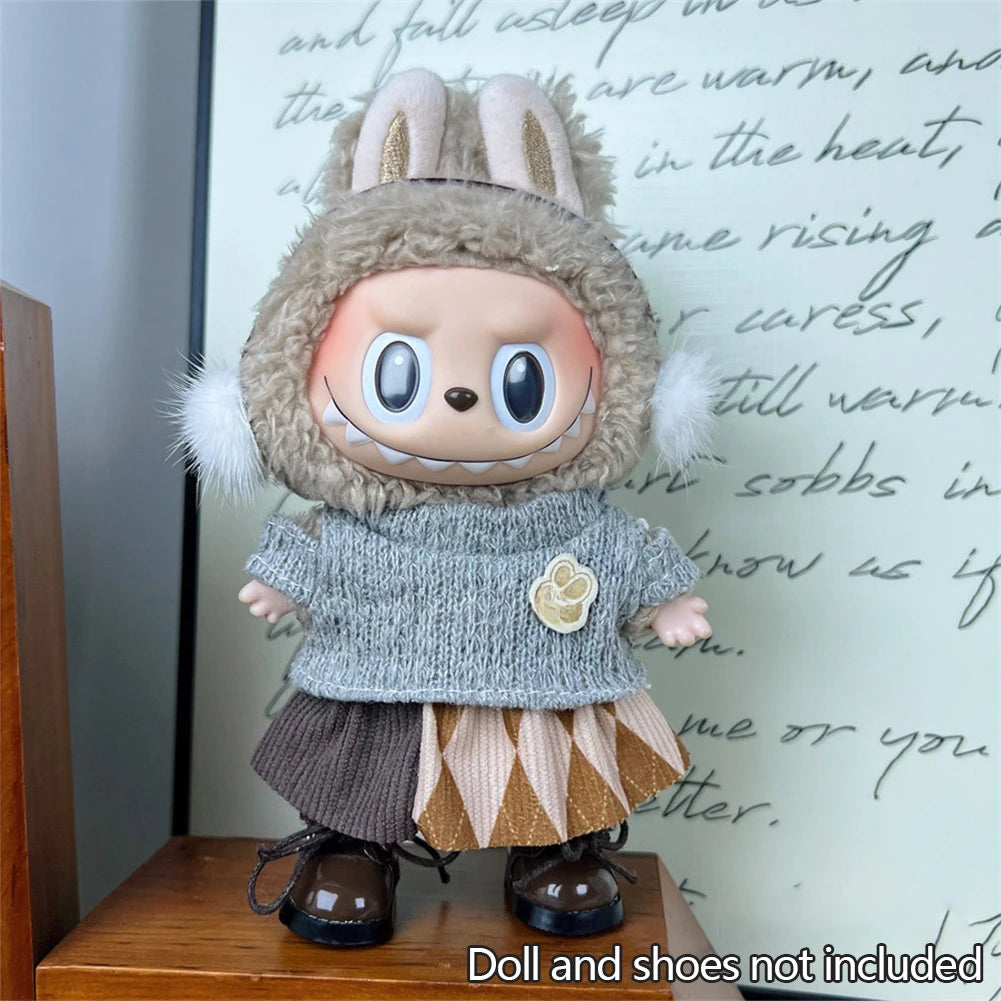 EZ 17cm Mini Plush Doll'S Clothes Outfit Accessories For Korea Kpop Exo Labubu Idol V1 V2 sweater headband set Clothing Gift