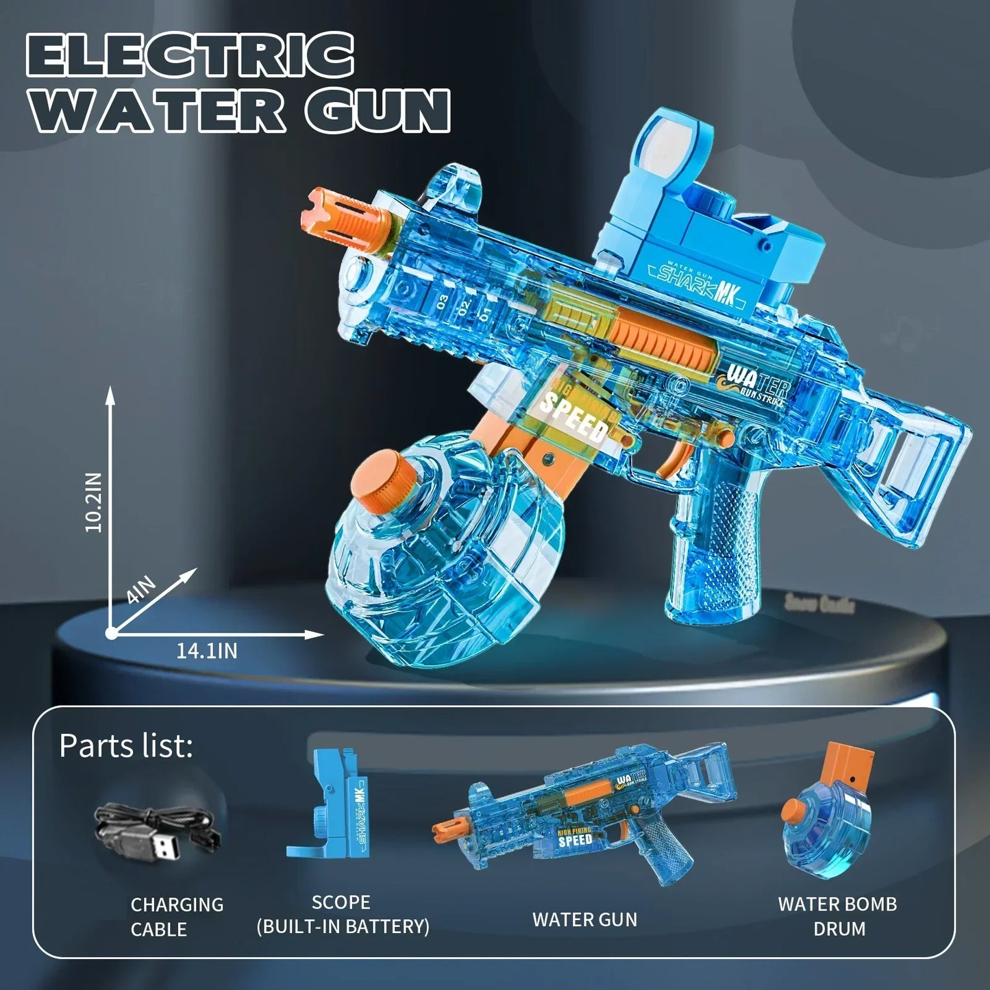 EZ Electric Water Gun Ump45 High Pressure Powerful Water Squirt Gun with Fire Cap Outdoor Toys for Kids Boys Birthday Xmas Gifts