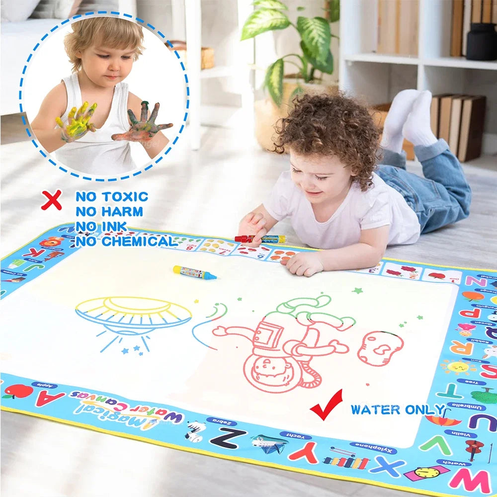 EZ 100x80CM Magic Water Drawing Mat with Reusable Magic Pens Doodle Montessori Painting Board Educational Toys Kids Gifts 39X31in