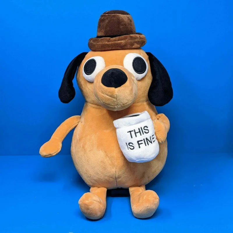 EZ 25cm This Is Fine Meme Coffee Dog Plush Toy Soft Stuffed Doll Stuffed Plush Animals Kids Toy Gift for Children Boy Birthday