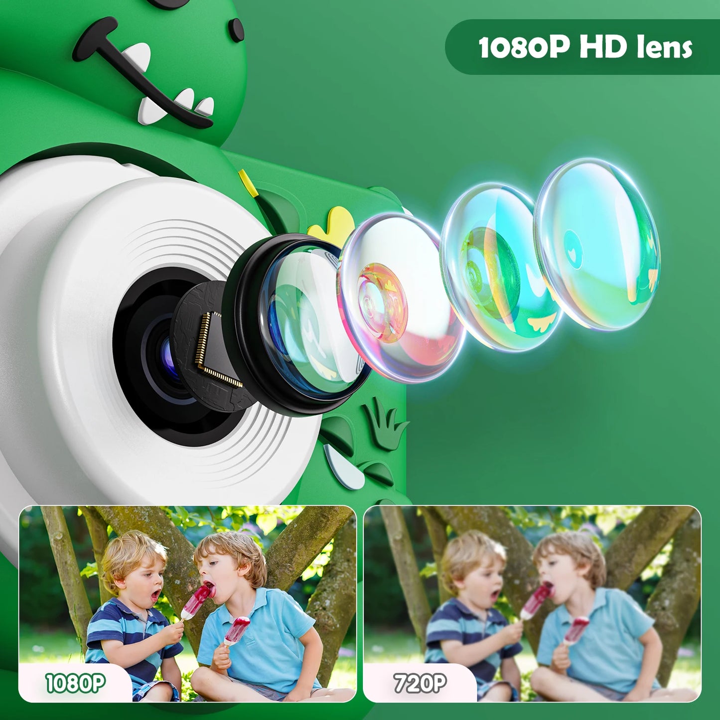 EZ Kids Digital Camera with 32G Card Toy Girl Boy 1080p Hd Screen Outdoor Cartoon Dinosaur Camera Photography Video Birthday Gifts